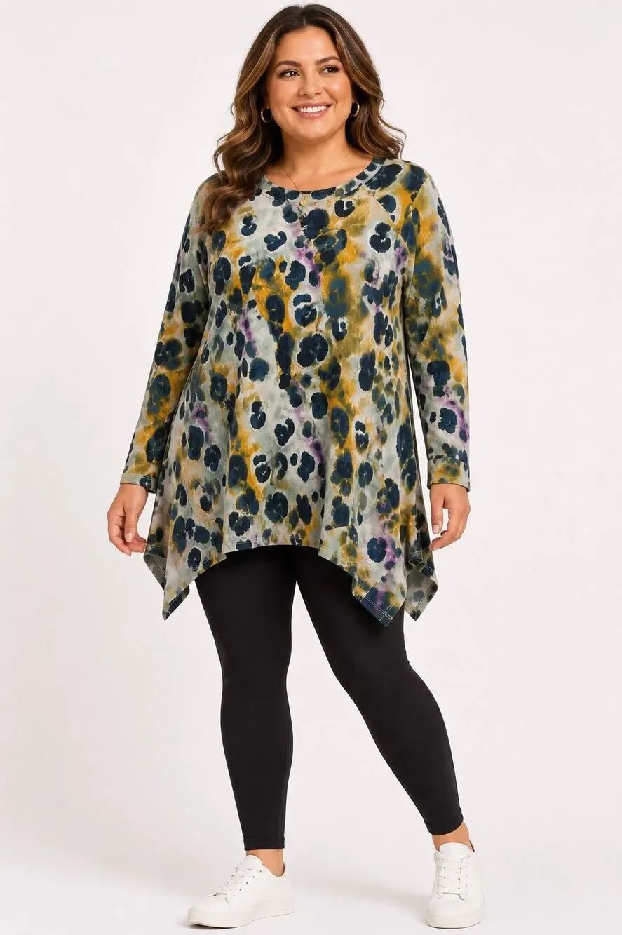 LOGO Lounge Jessie Watercolor Animal Print Tunic Sweatshirt 1X Cotton Blend